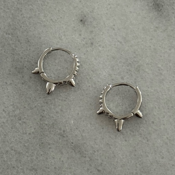 COPY - Sterling Silver Crystal Pave Spike Hoop Earrings Brand New